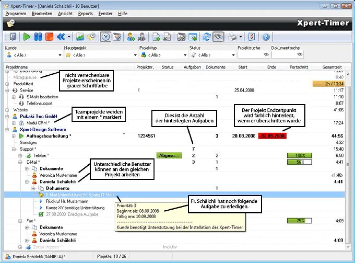 Der Projektmanager bietet eine Übersicht über die laufenden Projekte