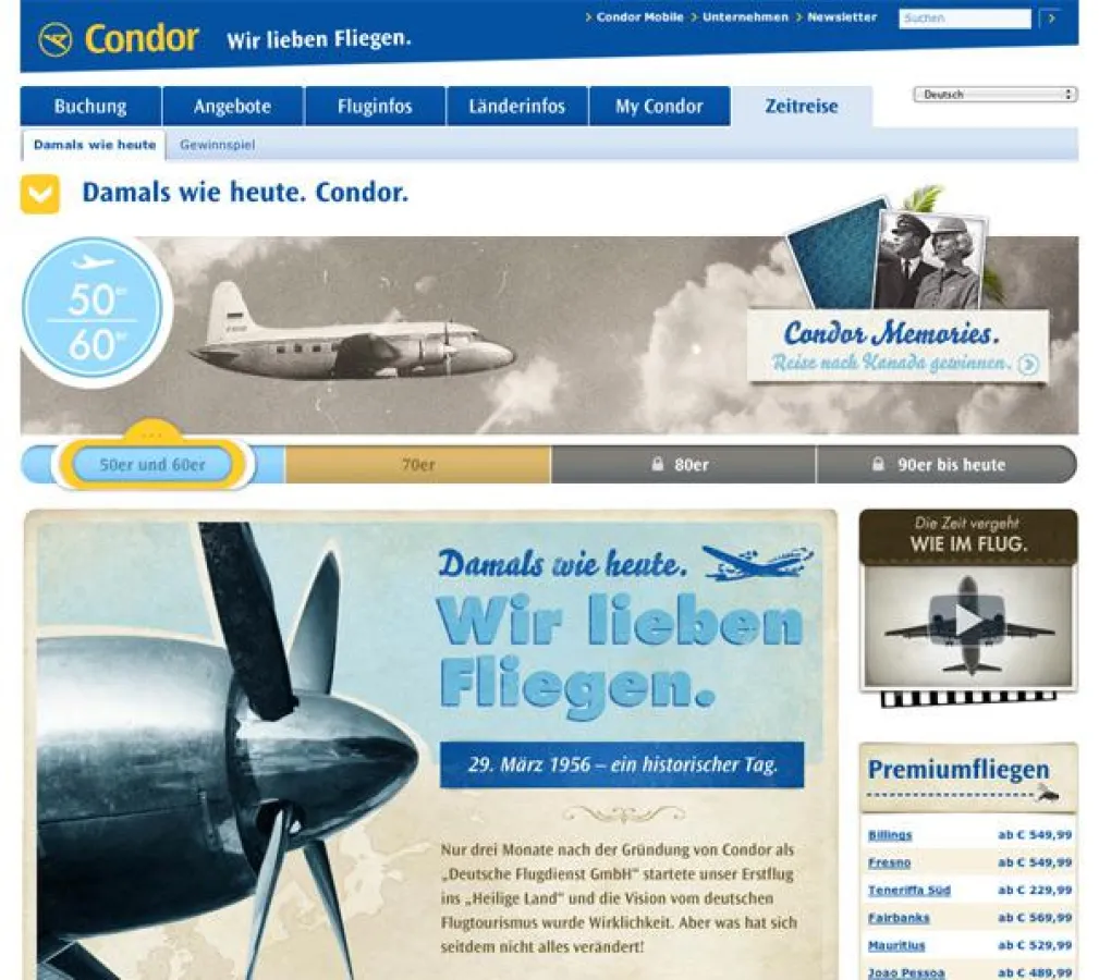 Condor Zeitreise: Startseite