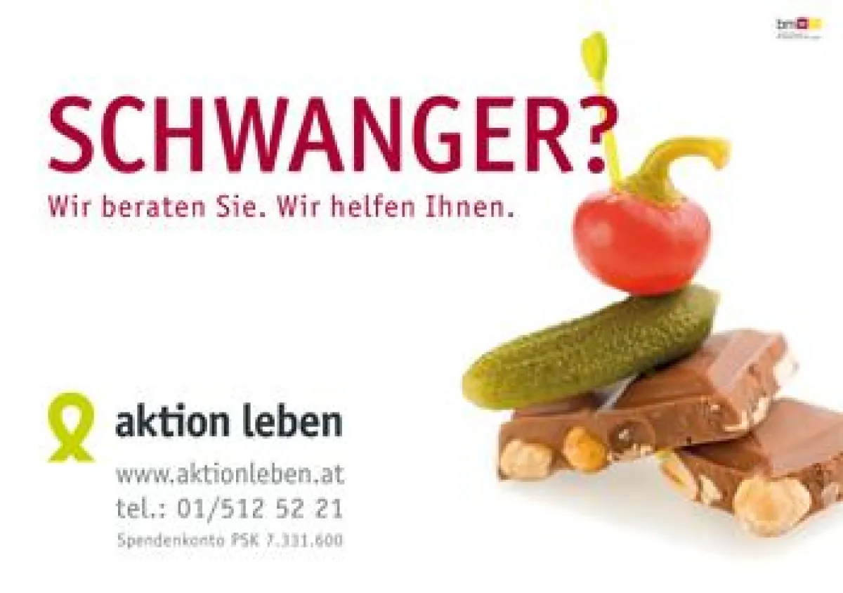 aktion leben wirbt mit Essiggurkerl und Schokolade für Schwangerenberatung
