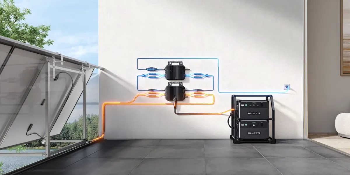 BLUETTI Balkonkraftwerk System: nutzt benötigten Strom direkt und speichert überschüssige Energie fü (© Bluetti)