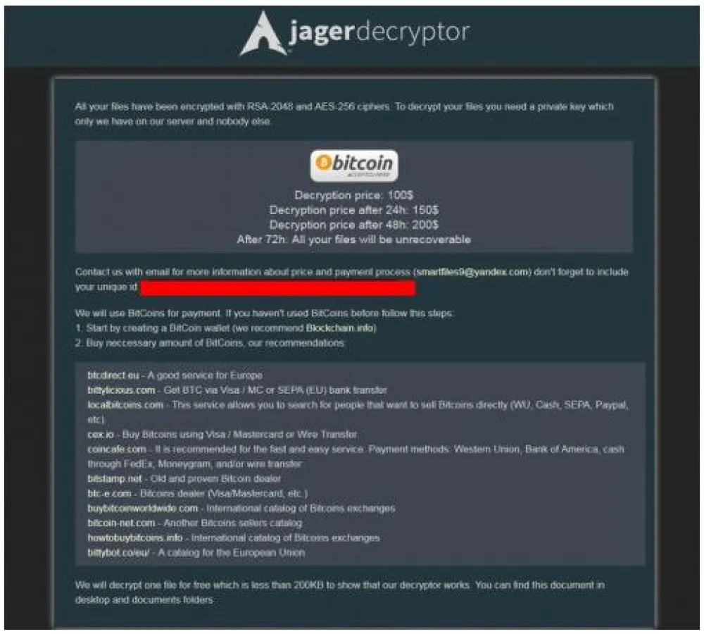 Desktopmeldung Jager Ransomware