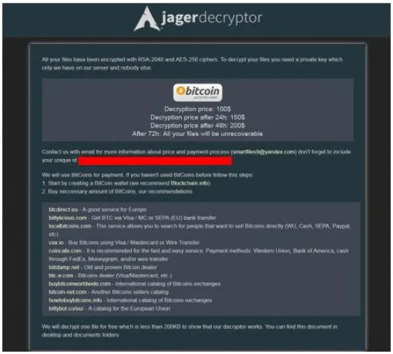 Jager Decryptor Ransomware gibt Bezahlfrist von 72 Stunden Bild: Jager Decryptor Ransomware gibt Bezahlfrist von 72 Stunden