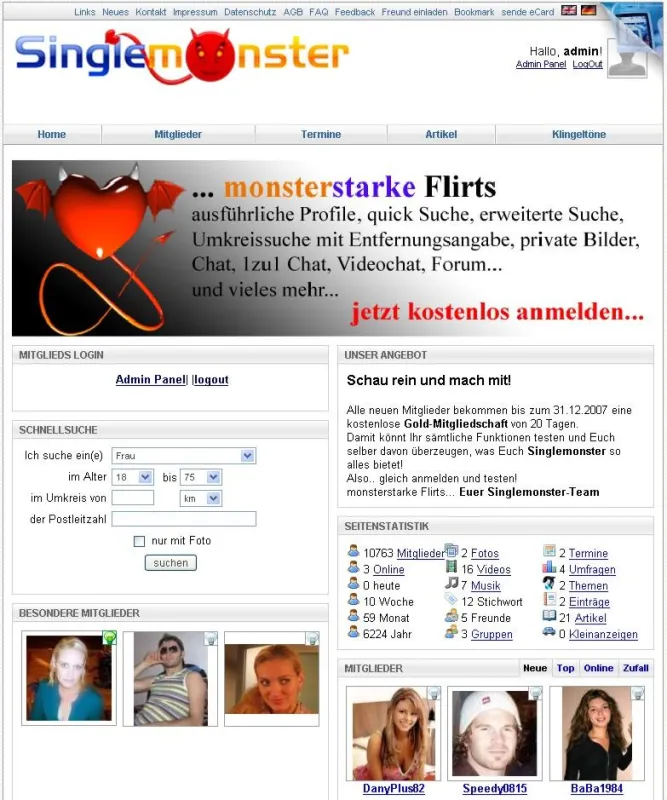 Screenshot:Singlemonster.de
