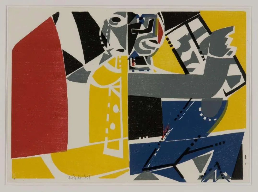HAP Grieshaber: Janus – Getrenntes Deutschland, Farbholzschnitt 1956 in vier Farben, signiert, Fürst 56/34.