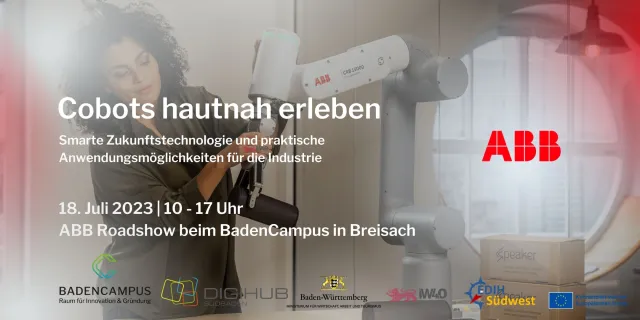 Kollaborative Roboter hautnah erleben.
ABB Roadshow macht Halt beim BadenCampus Bild: Kollaborative Roboter hautnah erleben.
ABB Roadshow macht Halt beim BadenCampus