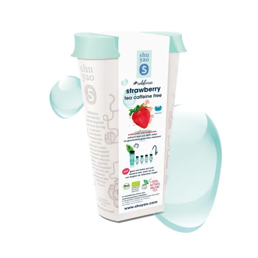 Eiskalter Früchtetee Durstlöscher mit 30% echten Bio-Erdbeeren Bild: Eiskalter Früchtetee Durstlöscher mit 30% echten Bio-Erdbeeren
