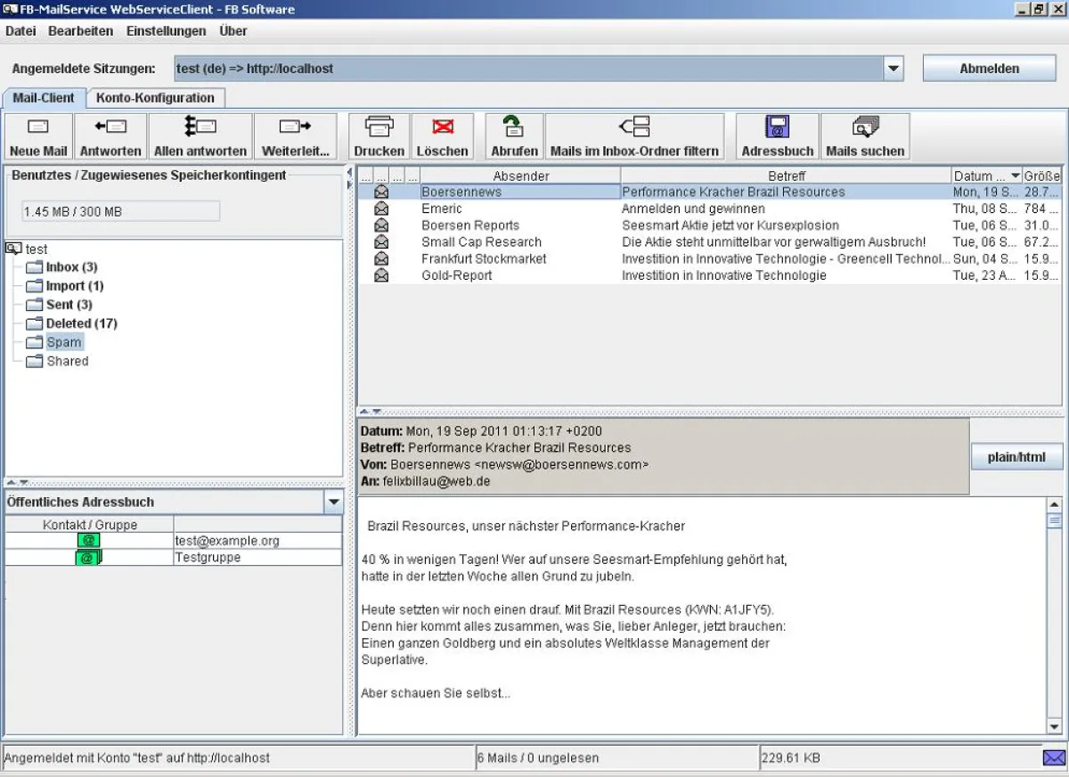 Der Mailclient des FB-MailService WebServiceClients