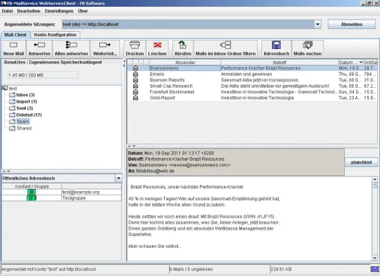 FB-MailService WebServiceClient: Nun ein vollwertiger Mailclient Bild: FB-MailService WebServiceClient: Nun ein vollwertiger Mailclient
