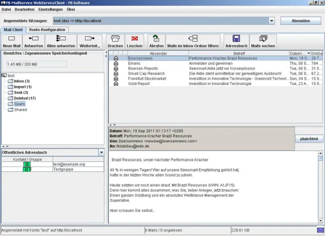 Bild: FB-MailService WebServiceClient: Nun ein vollwertiger Mailclient