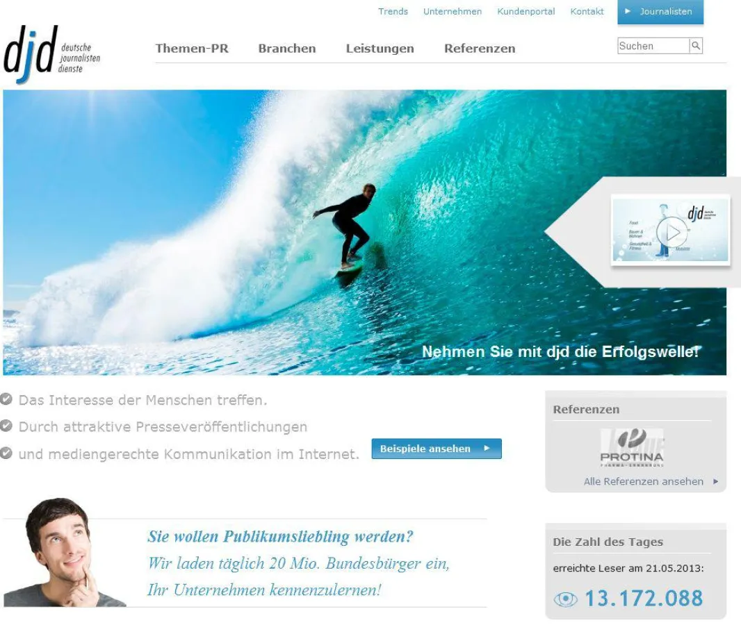 Die neue djd Website zeigt Beispiele für erfolgreiche Themen-PR.