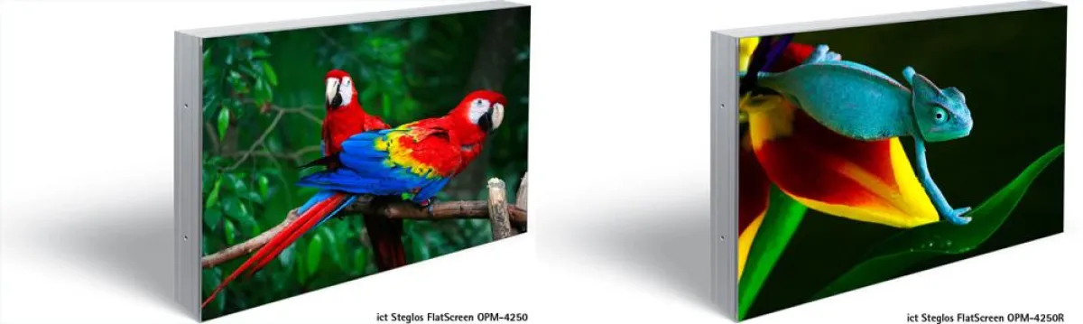 ict Steglos FlatScreens OPM-4250 (links) und OPM-4250R (rechts)