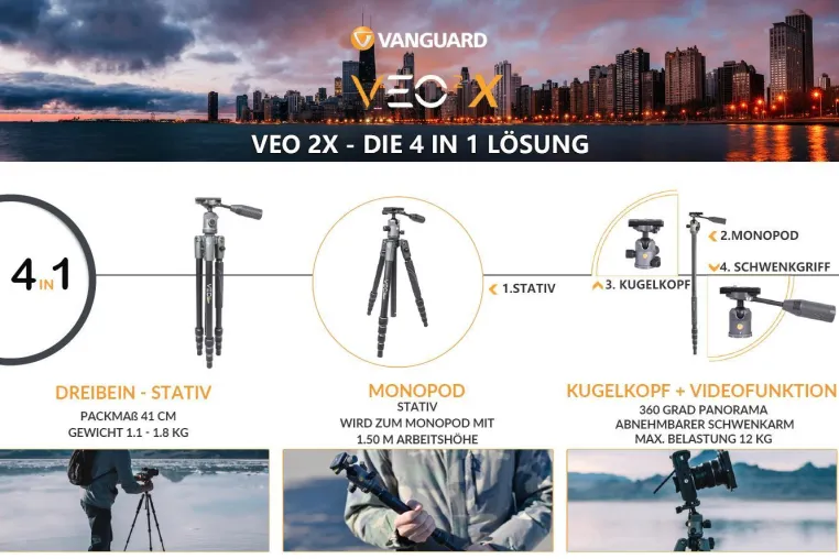 Bild: VANGUARD VEO 2X – die neue Generation von Stativen + VEO 2GO 265HABM/265HCBM – mit unübertroffener Höhe