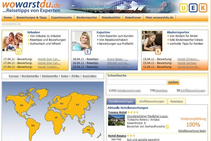 Neues Hotelbewertungsportal wowarstdu.de weiß Expertenrat Bild: Neues Hotelbewertungsportal wowarstdu.de weiß Expertenrat