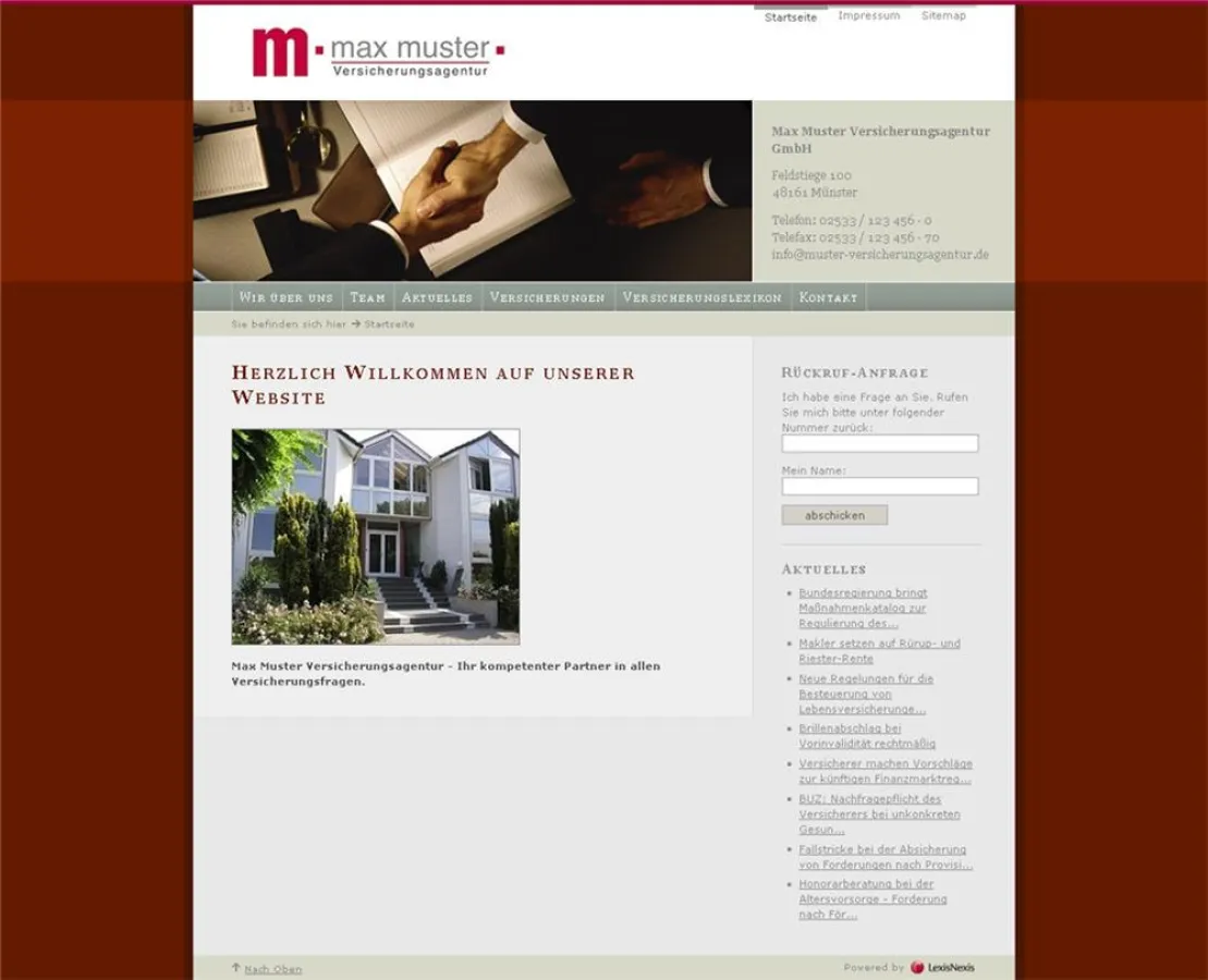 Ansicht einer Musterhomepage