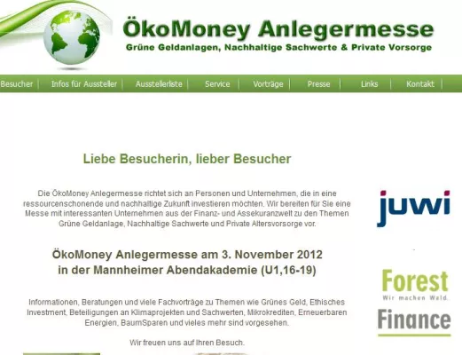 Bild: ÖkoMoney 2012 - Ökoinvest-Messe mit Waldinvestment-Anbieter ForestFinance in Mannheim