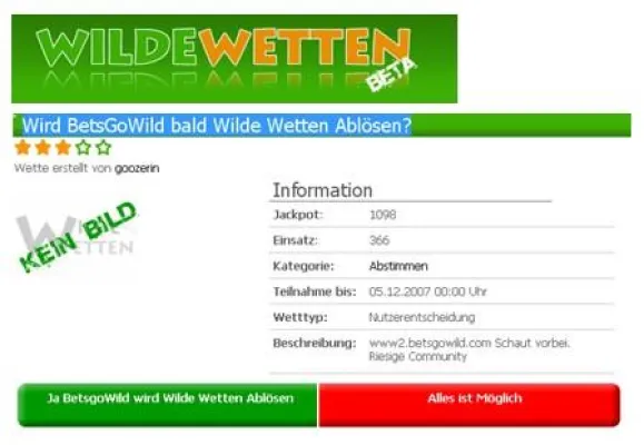 Bild: WildeWetten.de vs. BetsGoWild.com - Spaßwettportale wetten auf Erfolg