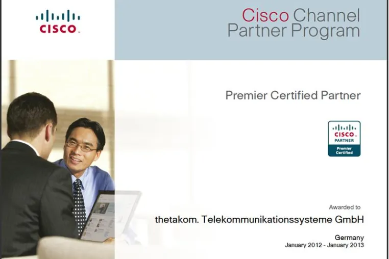 thetakom. auch für 2012 „Premier Certified Partner“ von Cisco Bild: thetakom. auch für 2012 „Premier Certified Partner“ von Cisco