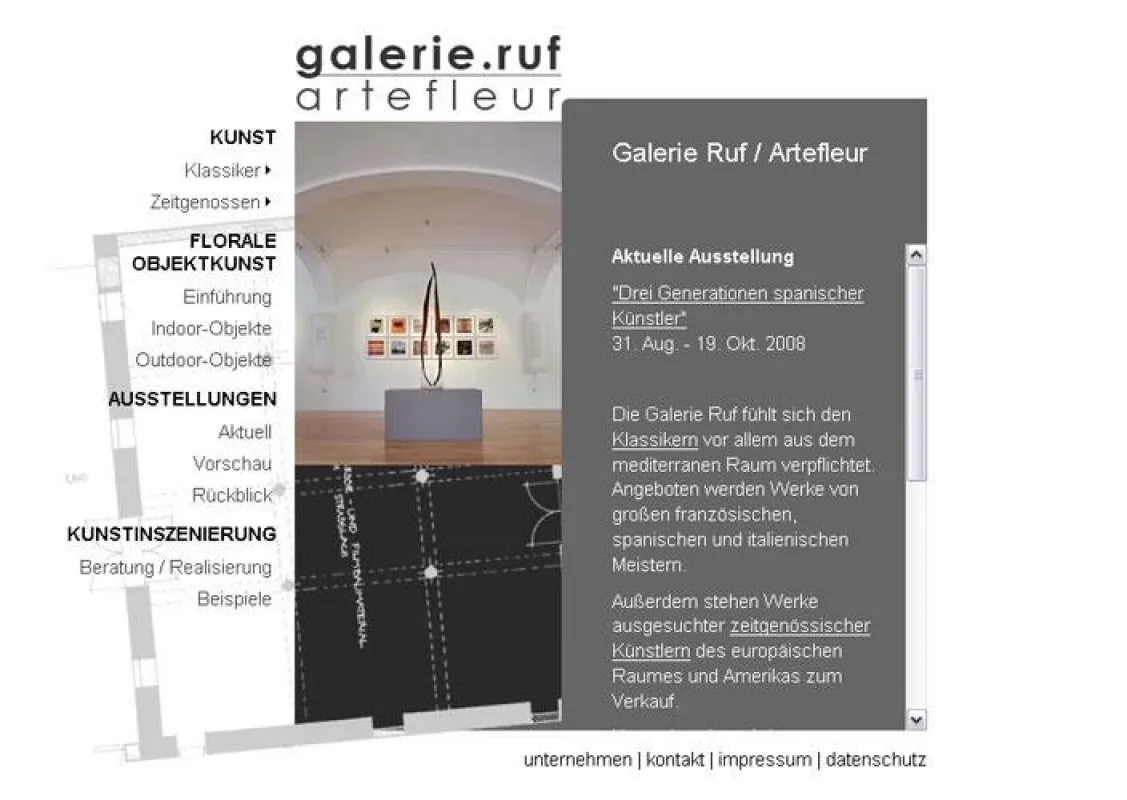 Startseite des neuen Internet-Auftritts der Galerie Ruf / Artefleur Harmating
