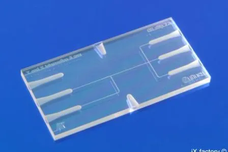 Bild: Mikrofluidischer Glas-Chip für die Kopplung mehrdimensionaler elektrophoretischer Trennungen
