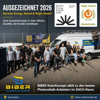Bild: BIBER SolarKonzept räumt nächsten Preis ab: Regio Award 2026 für herausragende Kundenzufriedenheit