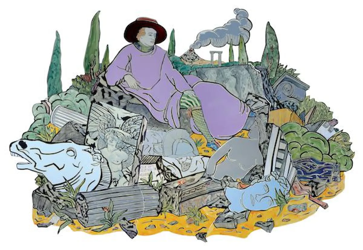 Goethe in Italien, nach Tischbein, 2013, Emaillemalerei, 250 x 360 cm, © Galerie Rothamel