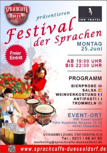 Das Sprachcaffe Düsseldorf und die IHB Travel GmbH laden ein zum “Festival der Sprachen” Bild: Das Sprachcaffe Düsseldorf und die IHB Travel GmbH laden ein zum “Festival der Sprachen”