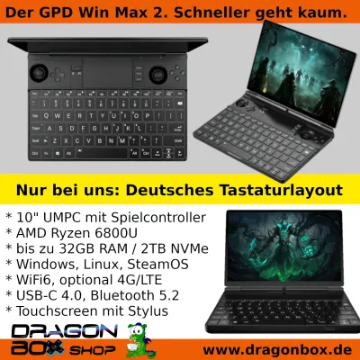 Bild: GPD Win Max 2: 10" Netbook mit Spielsteuerungen und deutscher Tastatur