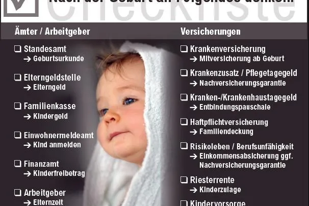 Bild: Tipps für Eltern wenn der Nachwuchs kommt. Checkliste - Auf was Sie achten sollten