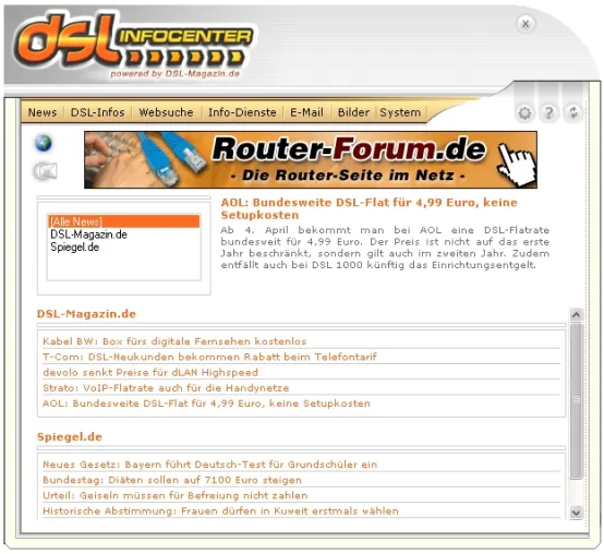 Bild: DSL-Infocenter: Breitband-Infos und Newsreader in einem Desktop-Tool