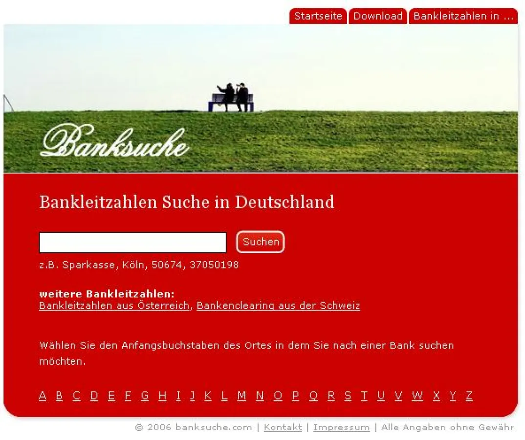 Startseite von banksuche.com