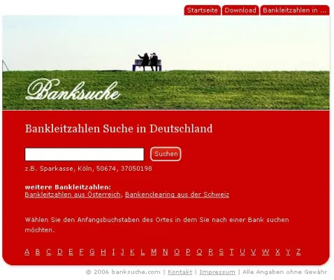 Bild: Bankleitzahlen und Bankadressen auf einen Blick