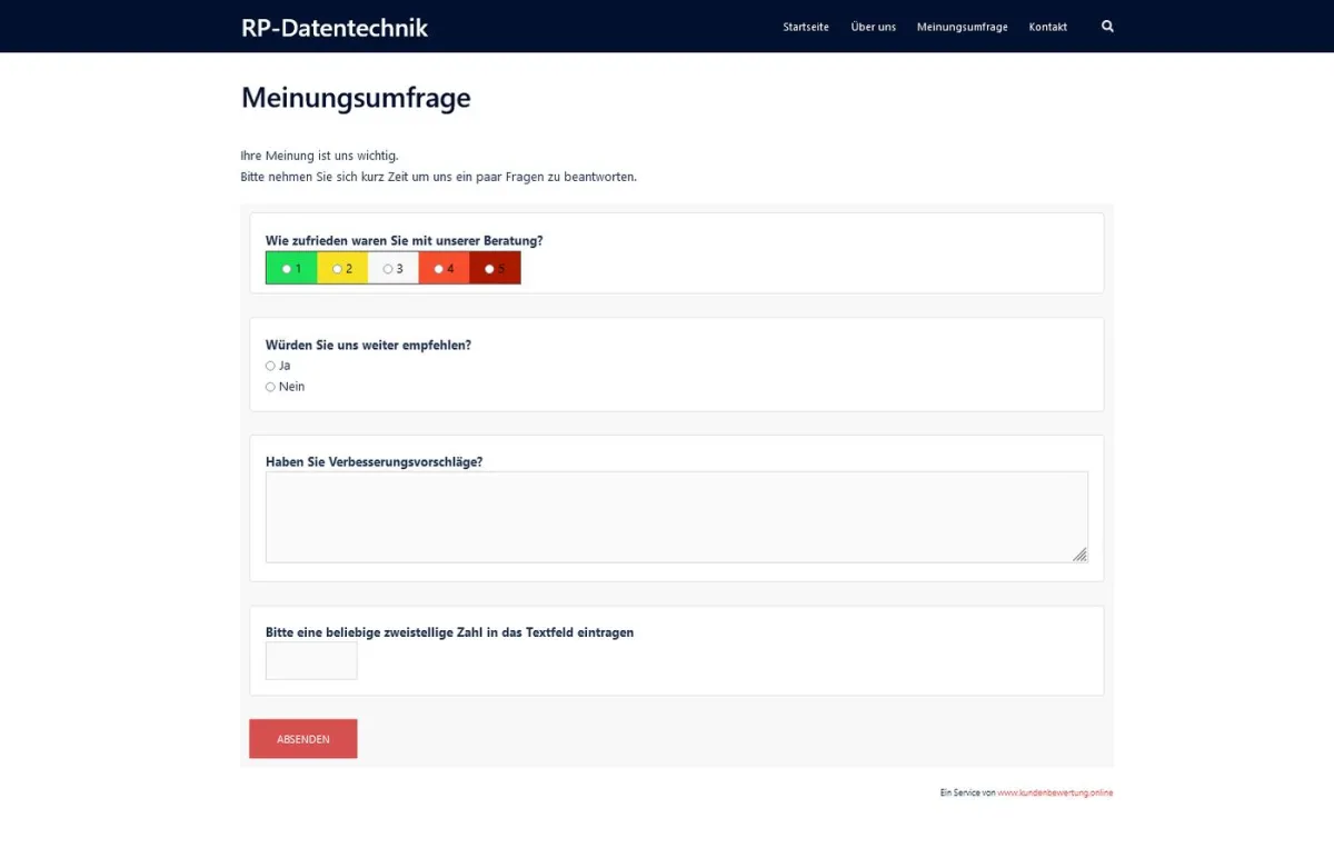 Screenshot des Formulars zur Kundenzufriedenheitsanalyse (© RP-Datentechnik Hamburg oHG)