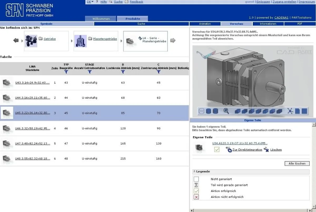 Das neue 3D-CAD Downloadportal von SPN Schwaben Präzision auf der Online-Plattform PARTcommunity von CADENAS.