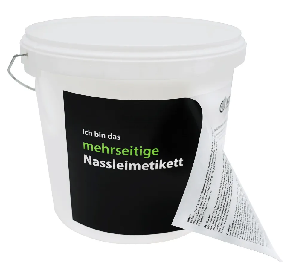 Mehrseitiges Nassleimetikett