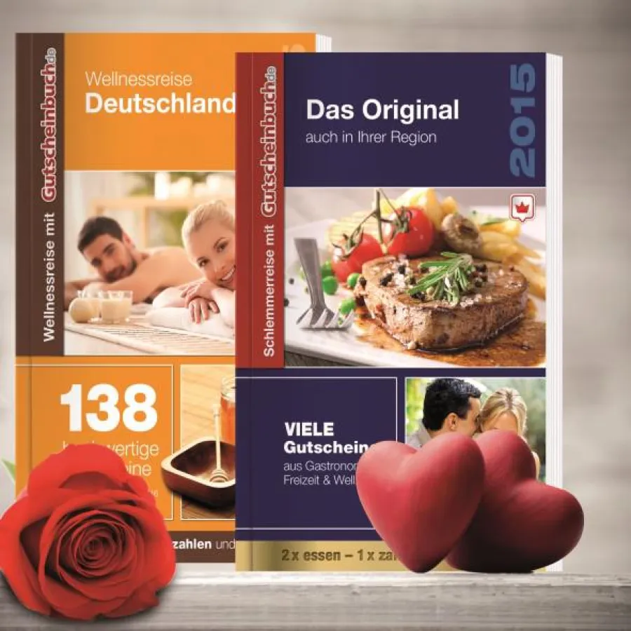 Zum Valentinstag romantische Erlebnisse verschenken mit den Gutscheinbüchern von Gutscheinbuch.de