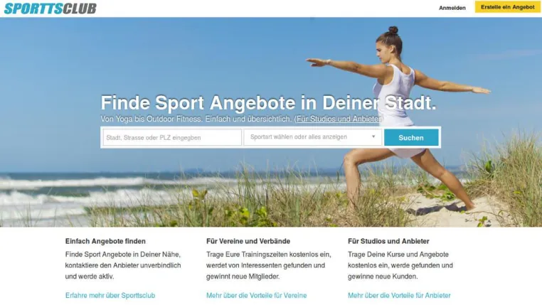 Bild: Mit Sporttsclub.de ab jetzt Sport Angebote in Deiner Stadt finden und buchen.