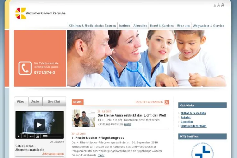 Bild: Städtisches Klinikum Karlsruhe gGmbH mit neuem, barrierefreiem TYPO3 Portal