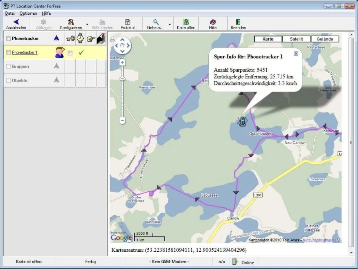 Bildschirmansicht Phonetracker Location Center 4 Free