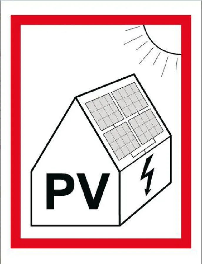 Warnhinweis für Einsatzkräfte über Photovoltaikanlagen