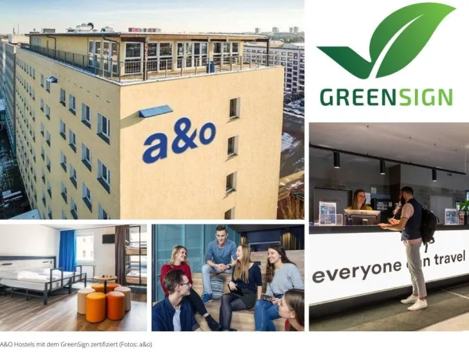 Bild: a&o als grünste Hostelkette Europas mit dem GreenSign zertifiziert