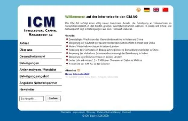 Bild: Neuer Internetauftritt der Intellectual Capital Management AG (ICM AG)