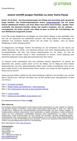 Bild: smava verhilft jungen Familien zu einer Extra-Pause