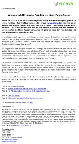 Bild: smava verhilft jungen Familien zu einer Extra-Pause