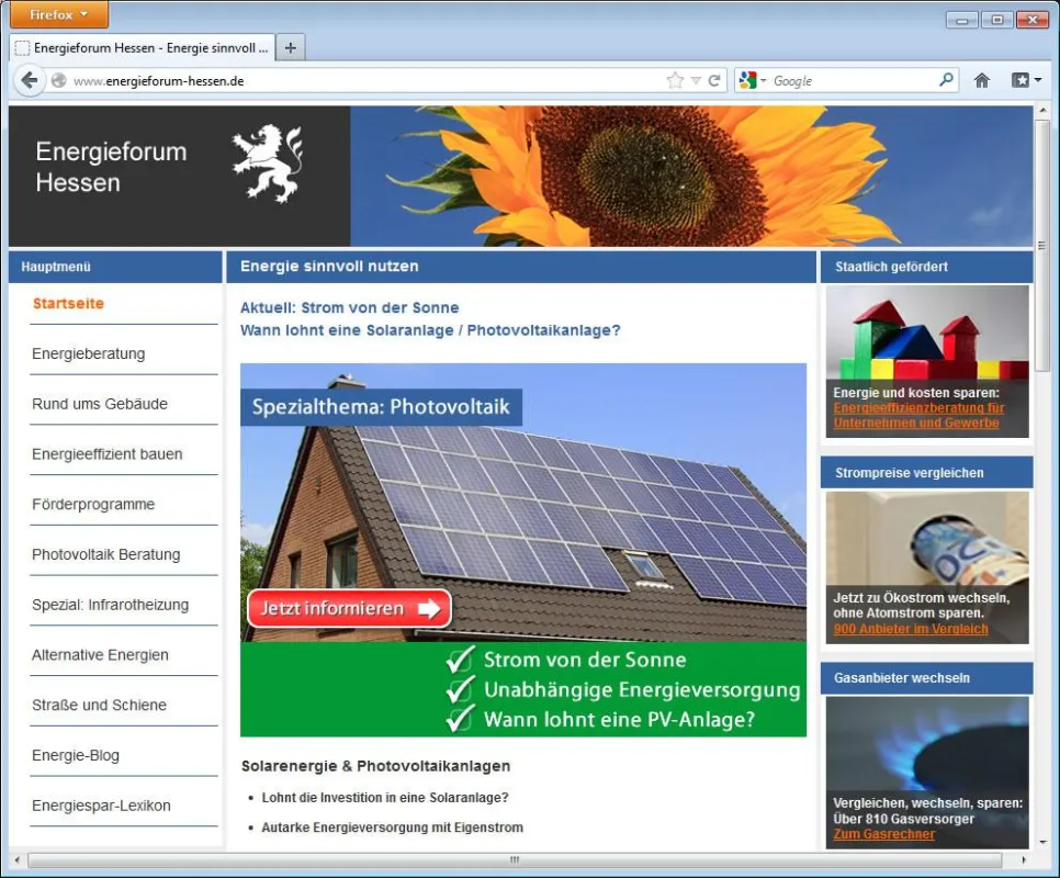 Infos, Tipps, Beratungsangebote zum Energiesparen übersichtlich gesammelt: Energieforum-Hessen.de