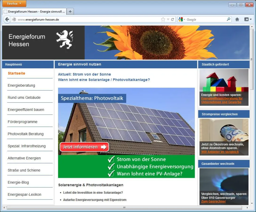 Infos, Tipps, Beratungsangebote zum Energiesparen übersichtlich gesammelt: Energieforum-Hessen.de