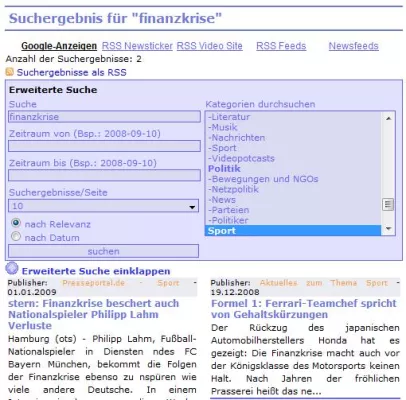 Bild: RSS World stellt neue Suche vor