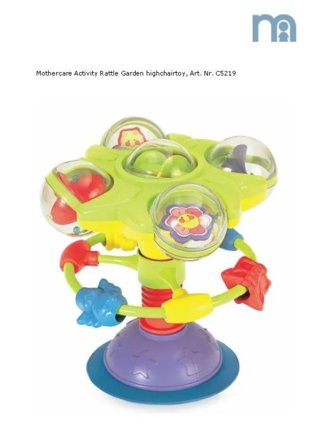 Freiwilliger Rückruf: Mothercare Activity Rattle Garden highchair toy Art. Nr. C5219