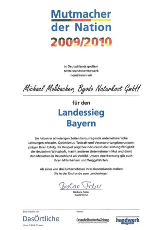 Bild: Mutmacher der Nation - Byodo Inhaber dür den Landessieg in Bayern nominiert