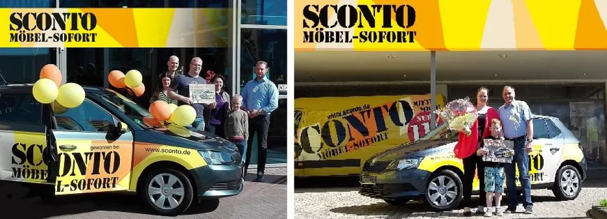 Die Filialleiter aus Gründau und Oststeinbek (rechts im Bild) überreichten die Autos
