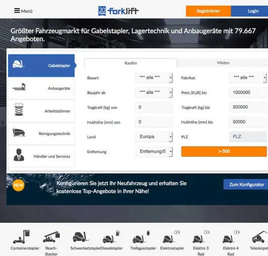 Bild: Forklift-International.com: Der Online-Markt für Flurförderzeuge feiert 20 jähriges Jubiläum